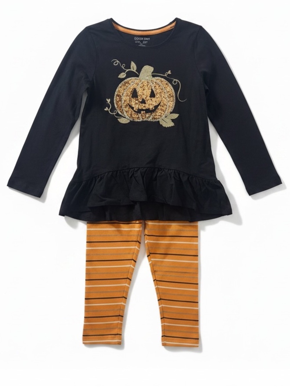 Spooky Night Girls Halloween Matching Set with Pumpkin Barrettes
